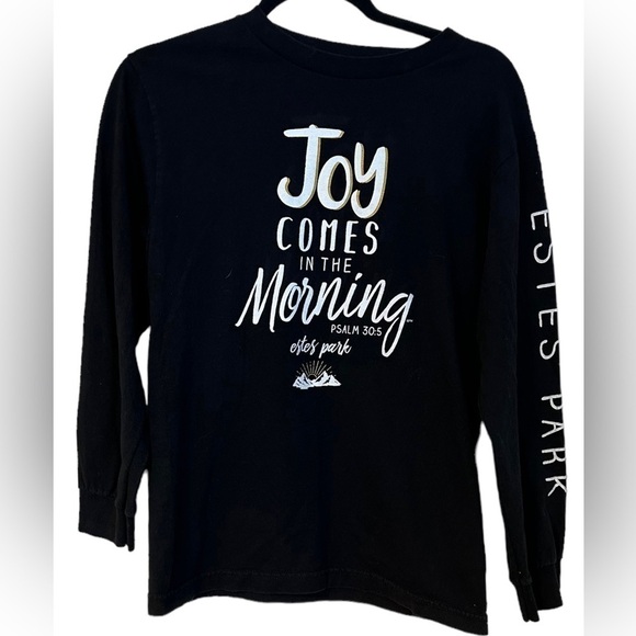Graphic Tee Long Sleeve Black Psalms 30:5 Joy comes in the morning Size S - Picture 1 of 11